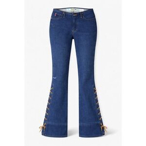 Mudd Vintage Y2K Flare Jeans Dark Wash Side Lace Up Hem Blue Women Size 7 4H0193